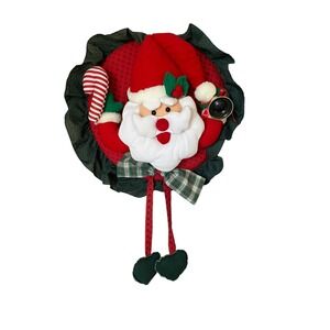 Vintage Christmas Santa Wreath Decoration Candy Cane Holiday Decor Light & Sound